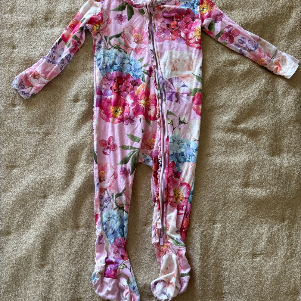 Posh Peanut Pink Floral Footed One-Piece